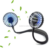 USB Rechargeable Wearable Hand Free Dual Lazy LED Neckband Fan with aromatherapy